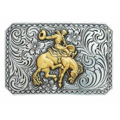 RETRO-STYLE Square Antiqued Silver ~WESTERN BELT BUCKLE~ Saddle Bronc Buck Horse