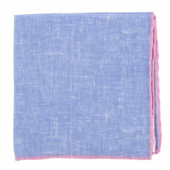 $100 Fiori Di Lusso Blue Solid Linen Pocket Square - x - (811)