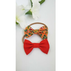 Floral or Red Hair Bow, Cotton Hair bow, Baby Shower, Baby Headband, Fabric Bows