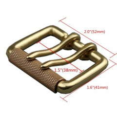 Heavy Duty Solid Brass Double Prong Roller Belt Buckle Fits 1.5" (38mm) Wide