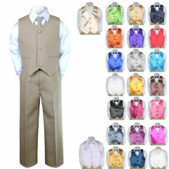 6pc Khaki Formal Baby Boy Toddler Vest Tie Suit + Color Vest Set for Selection