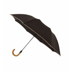 Paul Smith Black Signature Stripe Border Compact Umbrella With Wooden Handle