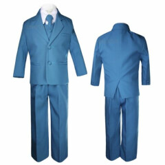 New Baby Toddler Boys Blue Teal Pageant Wedding Formal 5 pcs Tuxedo Suits 
