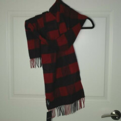 NWT Men's Nordstrom Red Black Buffalo Check 100% Cashmere Scarf Fringe 72" x 12"
