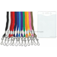 Lot of 100 VERTICAL 4X3 ID CARD HOLDERS + LOT 100 PC ROPE NECK STRAP ID LANYARDS