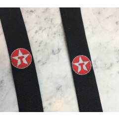 TEXACO Logo Black Stretchy Button Tab Mens Suspenders Braces Brown Leather Ends