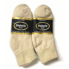 12 Pairs Non-Binding Top DIABETIC Tan Ankle Sock Size 9-11,Make in USA .