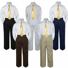 3pc Mustard Tie Shirt Suit for Baby Boy Toddler Kid Pants Color by Selection