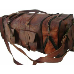 Men's Large 30" Travel Bag Genuine Vintage Leather Duffel Luggage Sport Weekend