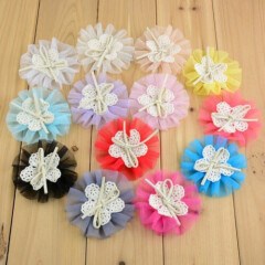 120pcs 7.5cm Handmade Lace Fabric Chiffon Mesh Flower For Baby Hair Accessories