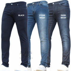 Kids Jeans Boys Skinny Stretch Plain Denim Pants Childrens Blue Black 