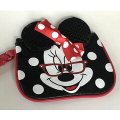Disney Minnie Mouse Small Wristlet Bag Red Polka dot Bow Strap Coin Purse 