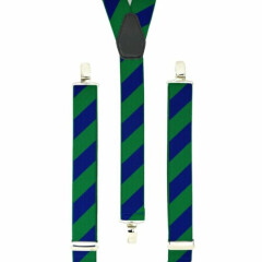 Blue Striped Braces Green Rugby Clip On Adjustable Mens Elastic Suspenders UK