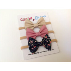 Nylon bow headband set newborn baby girls stretchy soft flower floral pink