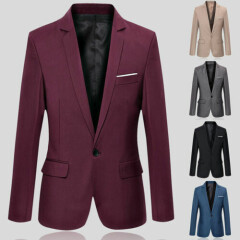 Men's Suit Blazer Jacket Coat Tops Dress Business Work One Button Formal Suits