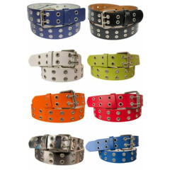 Smooth Grain Two Hole Double Prong Buckle Durable Leather Belt 1.5" Width COLORS