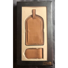 2Pc Money Clip-Luggage Tag Dillard's gift set Leather NEW BWN Leather Travel Tag
