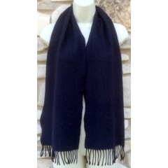 Wool Cashmere Blend Scarf Men's Navy Blue Fringed Made in Italy