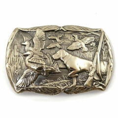 Belt buckle "Duck hunting" in nickel silver, Trophy belt buckle; Hunter buckle, 