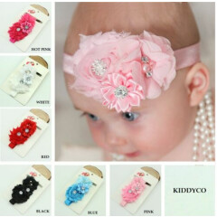 Baby Infant Toddler Girls Satin Flower Headband with Diamante Accent 0-18m
