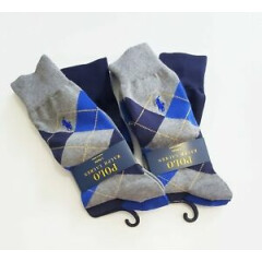 2 Polo Ralph Lauren Mens Argyle Trouser Socks Gray Multi 2 pack Sz 10-13 - New