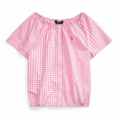 Ralph Lauren PINK Junior's Girl's Mixed-Gingham Cotton Top, US 12