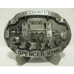 Clay County Fair Spencer Iowa 1989 Tractor Cow Pig Exhibitor Belt Buckle Ltd Ed