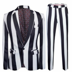 Men's Slim Fit Striped Suit 2PCS Party dress Formal One Button Nightclub Blazers