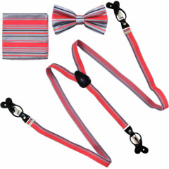 New in box Convertible Elastic Suspender Braces_Bow tie & Hankie Coral Black