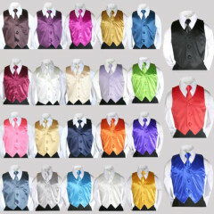 2PC Baby Toddler Kid Boy 23 color Satin Vest + Long Neck Tie for Tuxedo Suit S-7