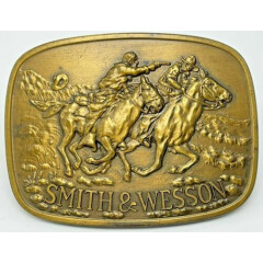 Vintage 1981 Smith & Wesson Horse Thief Brass Belt Buckle Western Cowboy