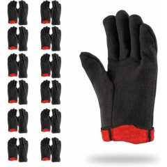 1 Dozen / 12 Pairs, 7900 Brown Cotton Fleece Lined Jersey Work Gloves Size Large