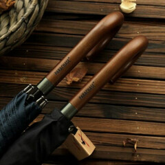 Classic Long Umbrella Windproof Large Wooden Handle Mens Umbrellas Rain Quality