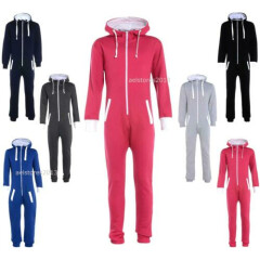 Kids Plain Hooded 1onesie All In One Jumpsuit Boys Girls Playsuit Sizes 5-16 Yrs
