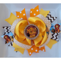 Simba Lion King Disney White Turquoise Yellow Tan Orange Bottle Cap Hair Bow 5"