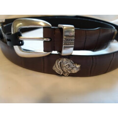 Men's Brown Genuine Leather Belt with Dog Conchos 28 NL