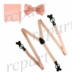 New in box Men's Convertible Elastic Strap Suspender_Bowtie Hankie Mauve Pink