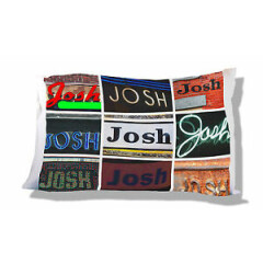 Personalized Pillowcase featuring the name JOSH in photos of signs