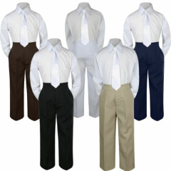 New 3pc White Tie Shirt Suit for Baby Boy Toddler Kid Pants Color by Selection