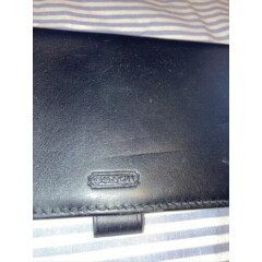 COACH BLACK LEATHER CHECK BOOK COVER/WALLET w/ PEN HOLDER 