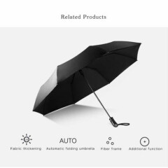 Panmer Fast Drying Travel Black Umbrella Windproof Frame Auto Open and Close