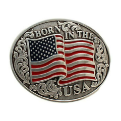 Nocona® Men's Oval Smooth Edge Flag Born In The USA Belt Buckle 37594