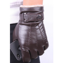 Men's Brown Fashion Genuine Lambskin Leather Wrist Gloves 3 Lines Touch Screen