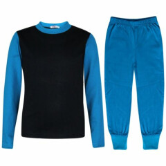 Kids Girls Boys Pjs Contrast Blue Color Plain Stylish Pyjamas Set Age 2-13 Years