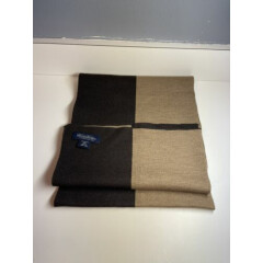 Brooks Brothers 100% Merino Wool Ribbed Block Stripe Brown Scarf 62x16 Inch