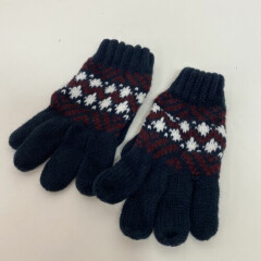 Primark Baby Boys Navy Blue Maroon Thick Knitted Winter Gloves UK 12-24 Months