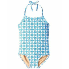 $69 Toobydoo Swimwear Girl's White Blue Printed One-piece Swimsuit Size 1-2