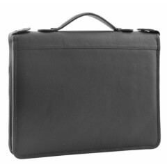 Black Leather A4 Ring Binder Folio Office Bag File Folder Meetings Zip Organiser
