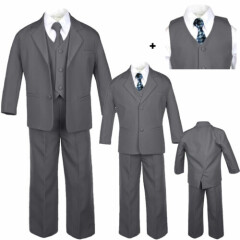 Baby Toddler Teen Boy Formal Wedding Dark Grey Tuxedo Suit choose a Stylish Tie