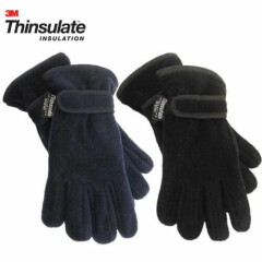 Girls Boys Kids Black Navy Thinsulate Lined Fleece Winter Warm Gloves Ages 6-13